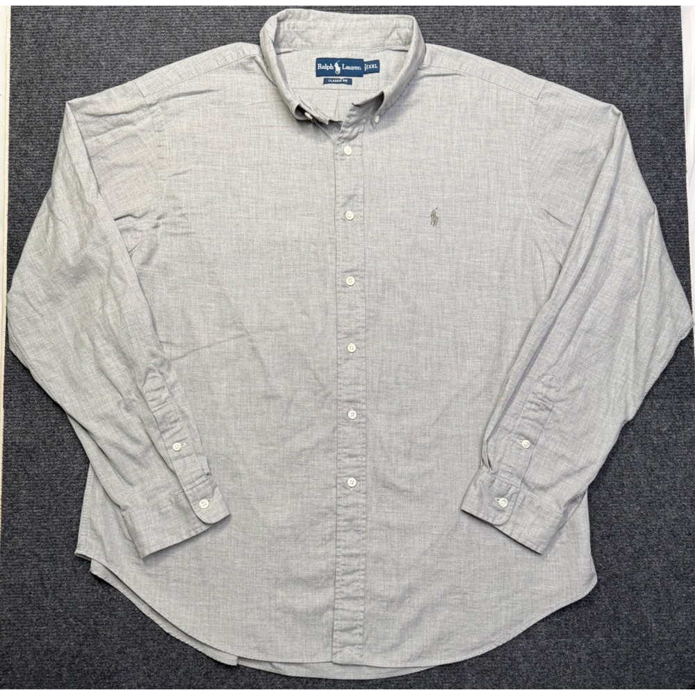 Polo Ralph Lauren Mens XXL Grey Classic Fit Cotton Long Sleeve Button Down Shirt